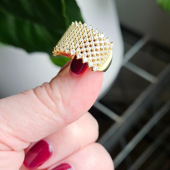 Savvy Cie 18K Gold Over Sterling Silver Band with Cubic Zirconia Stones - Picture 4 of 12